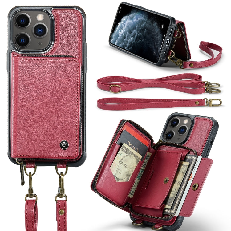 For iPhone 11 Pro Max JEEHOOD C22 Series Zipper Wallet Leather Phone Case with Dual Lanyard(Red) - HoMEdemic™ 