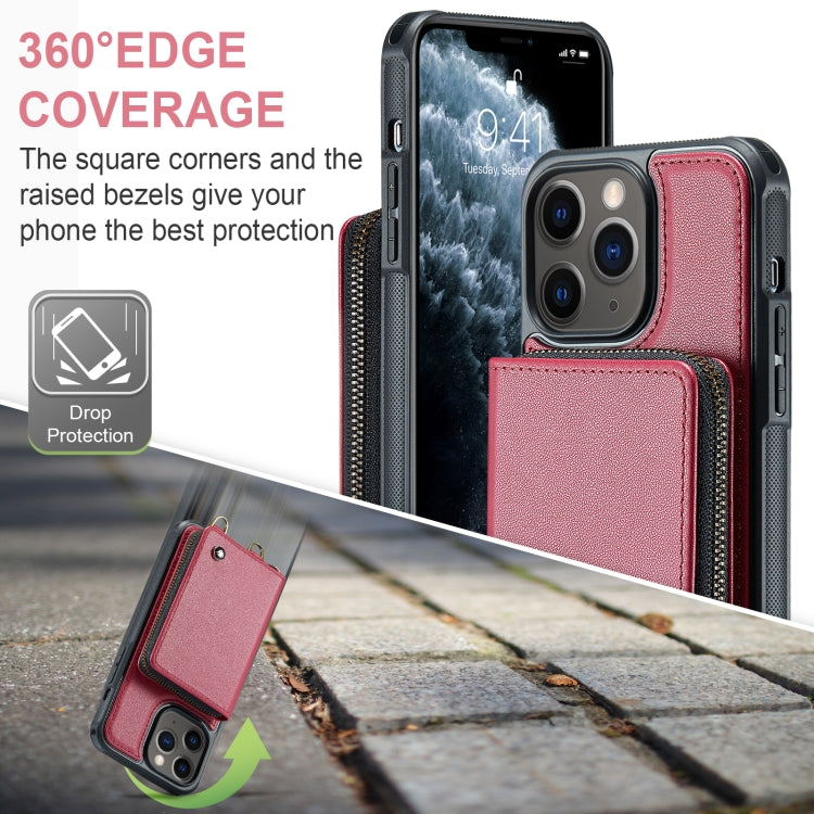 For iPhone 11 Pro Max JEEHOOD C22 Series Zipper Wallet Leather Phone Case with Dual Lanyard(Red) - HoMEdemic™ 