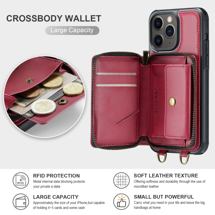 For iPhone 11 Pro Max JEEHOOD C22 Series Zipper Wallet Leather Phone Case with Dual Lanyard(Red) - HoMEdemic™ 
