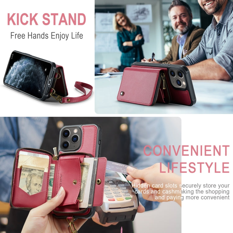 For iPhone 11 Pro Max JEEHOOD C22 Series Zipper Wallet Leather Phone Case with Dual Lanyard(Red) - HoMEdemic™ 