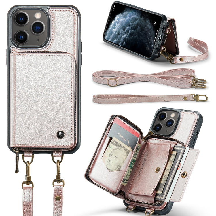 For iPhone 11 Pro Max JEEHOOD C22 Series Zipper Wallet Leather Phone Case with Dual Lanyard(Rose Gold) - HoMEdemic™ 