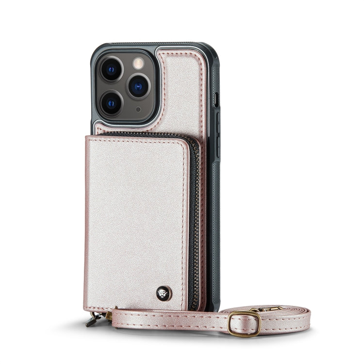For iPhone 11 Pro Max JEEHOOD C22 Series Zipper Wallet Leather Phone Case with Dual Lanyard(Rose Gold) - HoMEdemic™ 