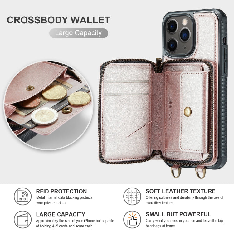 For iPhone 11 Pro Max JEEHOOD C22 Series Zipper Wallet Leather Phone Case with Dual Lanyard(Rose Gold) - HoMEdemic™ 