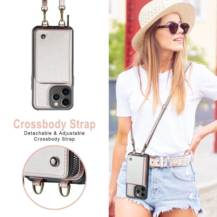 For iPhone 11 Pro Max JEEHOOD C22 Series Zipper Wallet Leather Phone Case with Dual Lanyard(Rose Gold) - HoMEdemic™ 