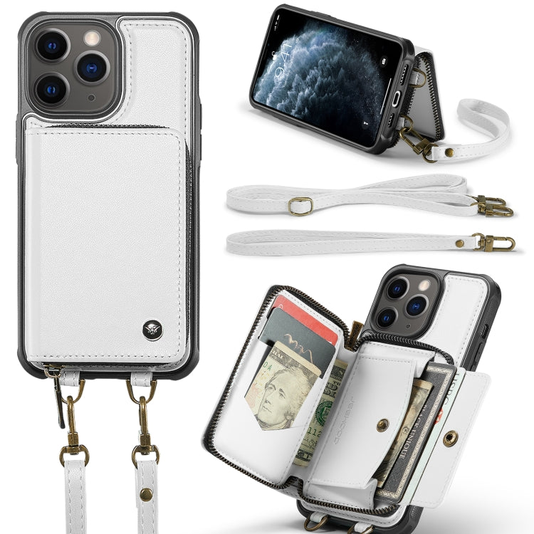 For iPhone 11 Pro Max JEEHOOD C22 Series Zipper Wallet Leather Phone Case with Dual Lanyard(White) - HoMEdemic™ 