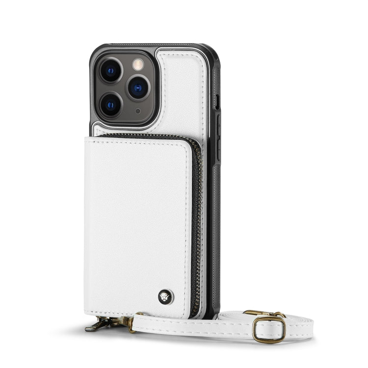 For iPhone 11 Pro Max JEEHOOD C22 Series Zipper Wallet Leather Phone Case with Dual Lanyard(White) - HoMEdemic™ 