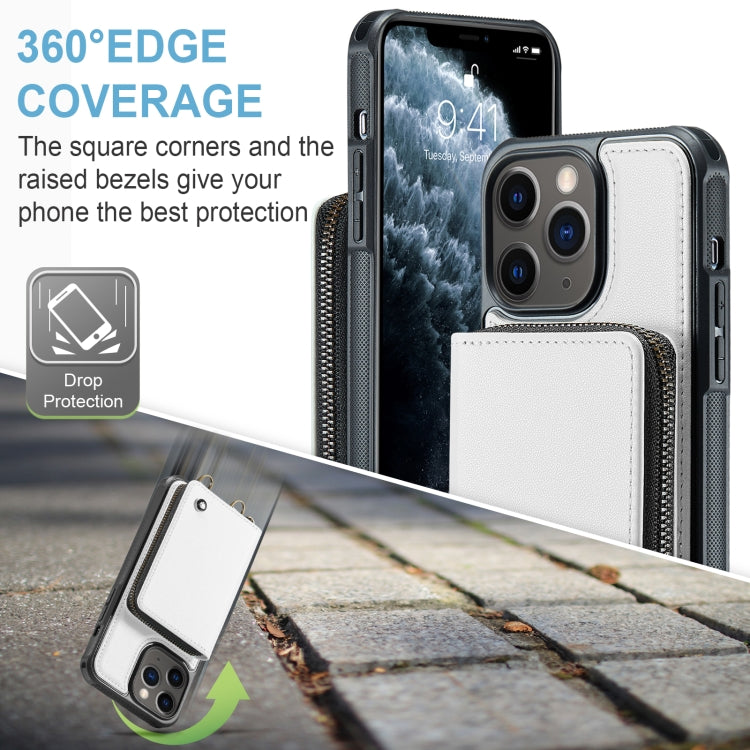 For iPhone 11 Pro Max JEEHOOD C22 Series Zipper Wallet Leather Phone Case with Dual Lanyard(White) - HoMEdemic™ 