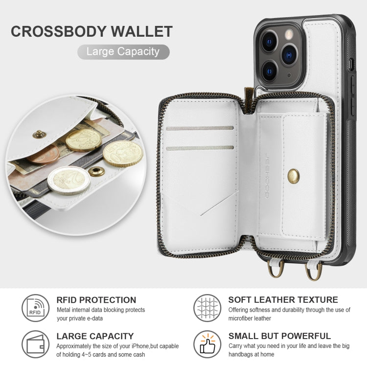 For iPhone 11 Pro Max JEEHOOD C22 Series Zipper Wallet Leather Phone Case with Dual Lanyard(White) - HoMEdemic™ 