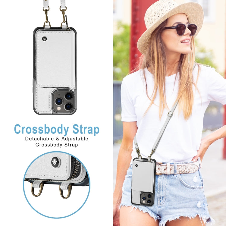 For iPhone 11 Pro Max JEEHOOD C22 Series Zipper Wallet Leather Phone Case with Dual Lanyard(White) - HoMEdemic™ 