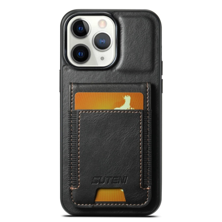For iPhone 11 Pro Max Suteni H03 Oil Wax Leather Wallet Stand Back Phone Case(Black) - HoMEdemic™ 