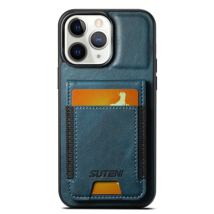 For iPhone 11 Pro Max Suteni H03 Oil Wax Leather Wallet Stand Back Phone Case(Blue) - HoMEdemic™ 