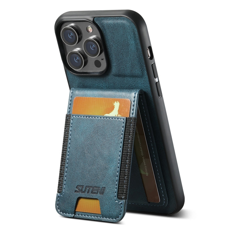 For iPhone 11 Pro Max Suteni H03 Oil Wax Leather Wallet Stand Back Phone Case(Blue) - HoMEdemic™ 