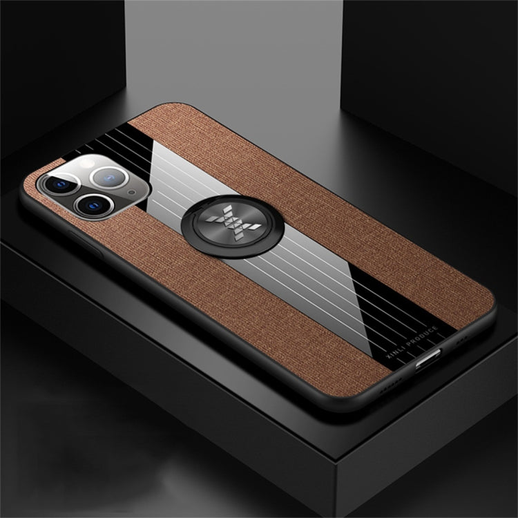 For iPhone 11 Pro Max XINLI Stitching Cloth Textue Shockproof TPU Protective Case with Ring Holder(Brown) - HoMEdemic™ 