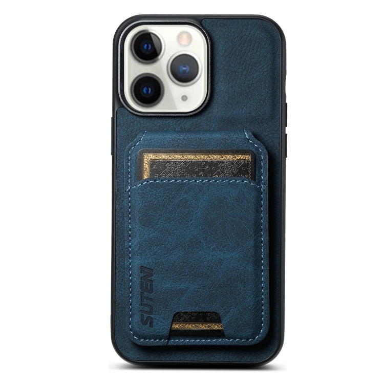For iPhone 11 Pro Suteni H02 Litchi Leather Card Wallet Stand Back Phone Case(Blue) - HoMEdemic™ 