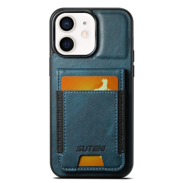 For iPhone 11 Suteni H03 Oil Wax Leather Wallet Stand Back Phone Case(Blue) - HoMEdemic™ 