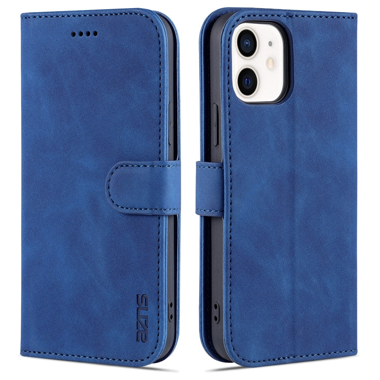 For iPhone 12 / 12 Pro AZNS Skin Feel Calf Texture Horizontal Flip Leather Case with Card Slots & Holder & Wallet(Blue) - HoMEdemic™ 