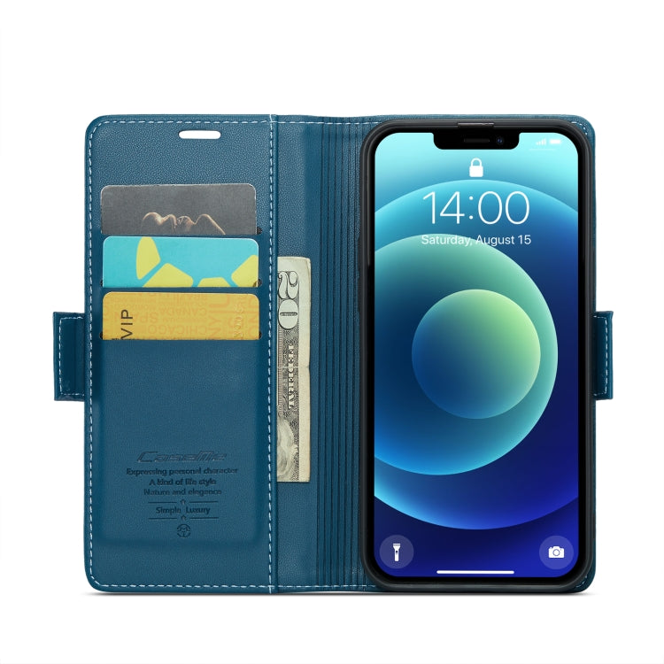 For iPhone 12 / 12 Pro CaseMe 023 Butterfly Buckle Litchi Texture RFID Anti-theft Leather Phone Case(Blue) - HoMEdemic™ 