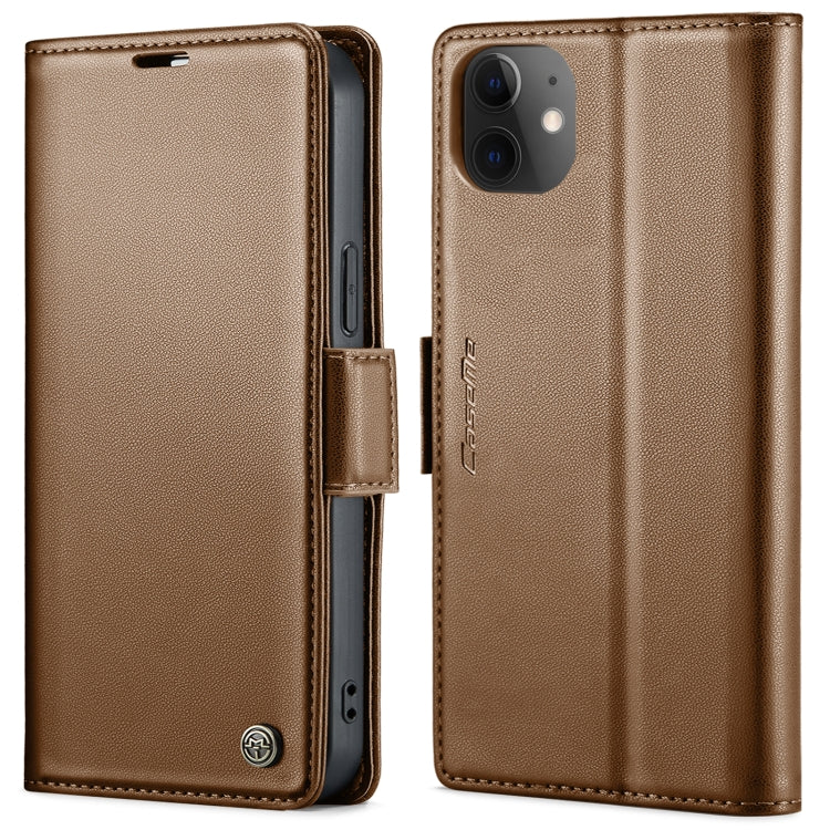 For iPhone 12 / 12 Pro CaseMe 023 Butterfly Buckle Litchi Texture RFID Anti-theft Leather Phone Case(Brown) - HoMEdemic™ 