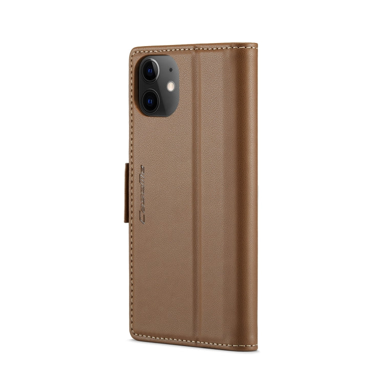 For iPhone 12 / 12 Pro CaseMe 023 Butterfly Buckle Litchi Texture RFID Anti-theft Leather Phone Case(Brown) - HoMEdemic™ 