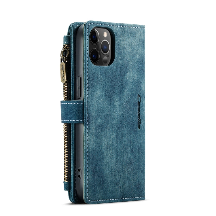 For iPhone 12 / 12 Pro CaseMe-C30 PU + TPU Multifunctional Horizontal Flip Leather Case with Holder & Card Slot & Wallet & Zipper Pocket(Blue) - HoMEdemic™ 