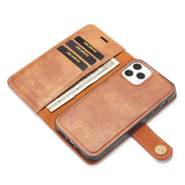 For iPhone 12/12 Pro DG.MING Crazy Horse Texture Detachable Magnetic Leather Case(Brown) - HoMEdemic™ 