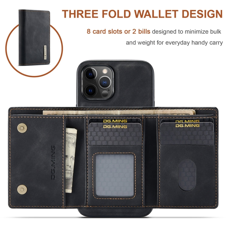 For iPhone 12 / 12 Pro DG.MING M1 Series 3-Fold Multi Card Wallet + Magnetic Back Cover Shockproof Case with Holder Function(Black) - HoMEdemic™ 