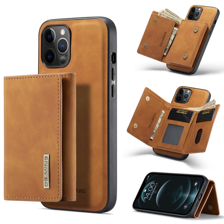 For iPhone 12 / 12 Pro DG.MING M1 Series 3-Fold Multi Card Wallet + Magnetic Back Cover Shockproof Case with Holder Function(Brown) - HoMEdemic™ 
