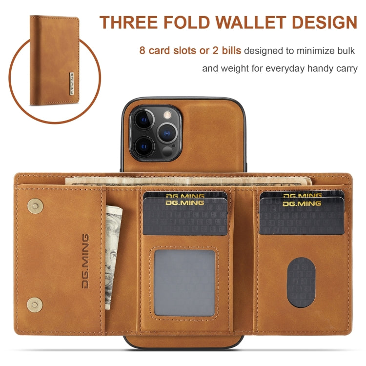 For iPhone 12 / 12 Pro DG.MING M1 Series 3-Fold Multi Card Wallet + Magnetic Back Cover Shockproof Case with Holder Function(Brown) - HoMEdemic™ 