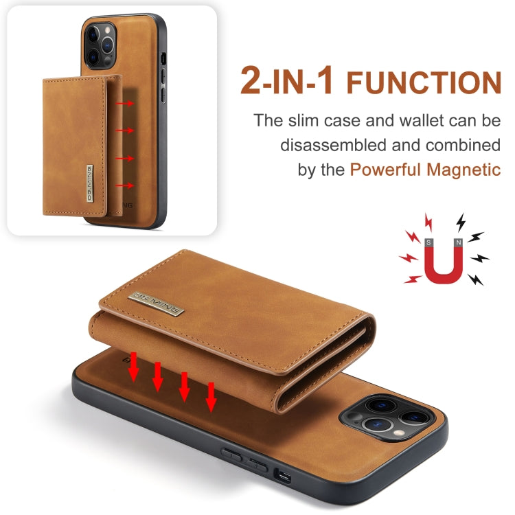 For iPhone 12 / 12 Pro DG.MING M1 Series 3-Fold Multi Card Wallet + Magnetic Back Cover Shockproof Case with Holder Function(Brown) - HoMEdemic™ 