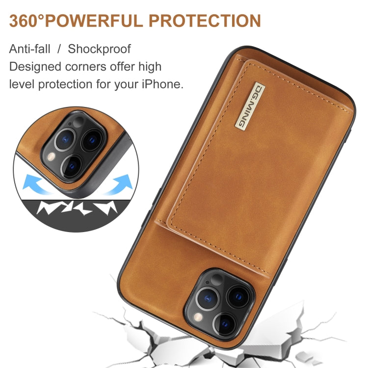 For iPhone 12 / 12 Pro DG.MING M1 Series 3-Fold Multi Card Wallet + Magnetic Back Cover Shockproof Case with Holder Function(Brown) - HoMEdemic™ 