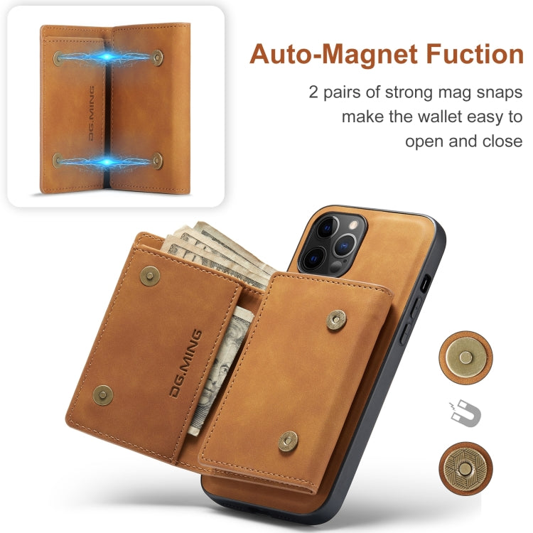 For iPhone 12 / 12 Pro DG.MING M1 Series 3-Fold Multi Card Wallet + Magnetic Back Cover Shockproof Case with Holder Function(Brown) - HoMEdemic™ 