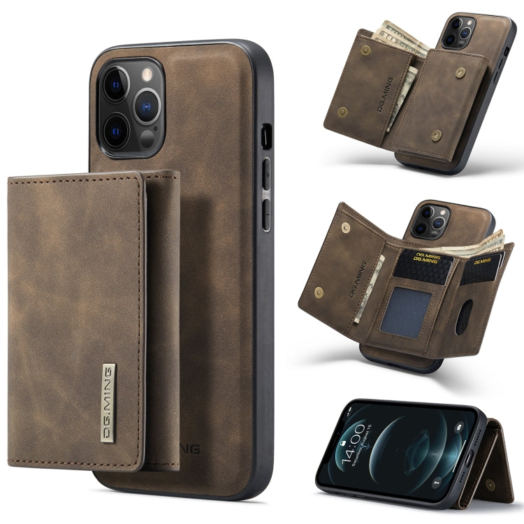 For iPhone 12 / 12 Pro DG.MING M1 Series 3-Fold Multi Card Wallet + Magnetic Back Cover Shockproof Case with Holder Function(Coffee) - HoMEdemic™ 