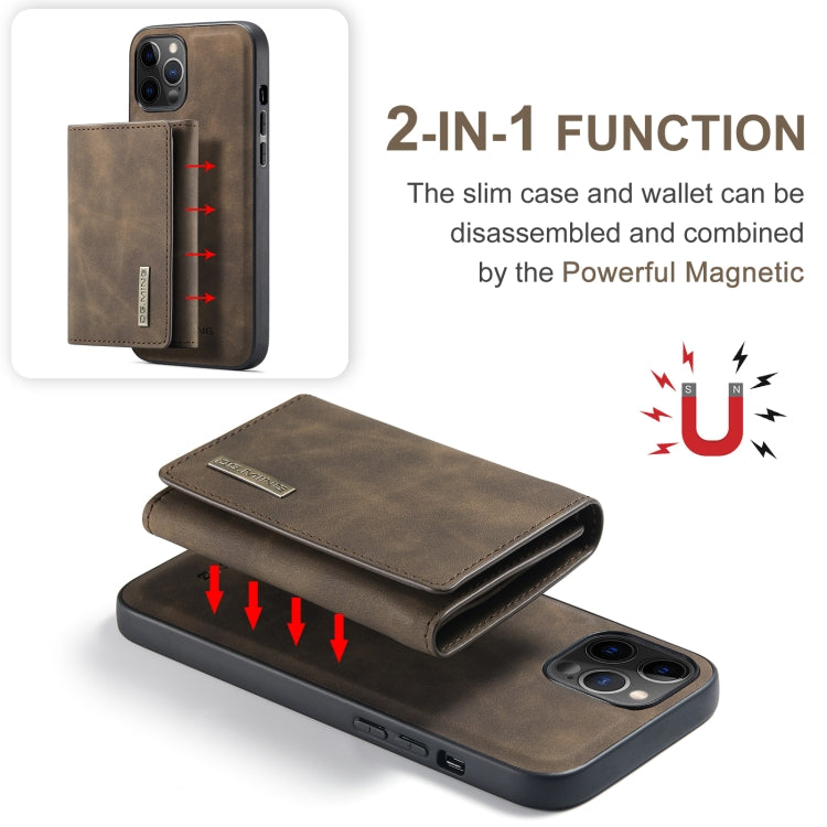 For iPhone 12 / 12 Pro DG.MING M1 Series 3-Fold Multi Card Wallet + Magnetic Back Cover Shockproof Case with Holder Function(Coffee) - HoMEdemic™ 