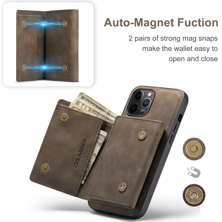 For iPhone 12 / 12 Pro DG.MING M1 Series 3-Fold Multi Card Wallet + Magnetic Back Cover Shockproof Case with Holder Function(Coffee) - HoMEdemic™ 