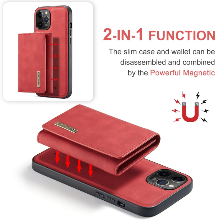 For iPhone 12 / 12 Pro DG.MING M1 Series 3-Fold Multi Card Wallet + Magnetic Back Cover Shockproof Case with Holder Function(Red) - HoMEdemic™ 