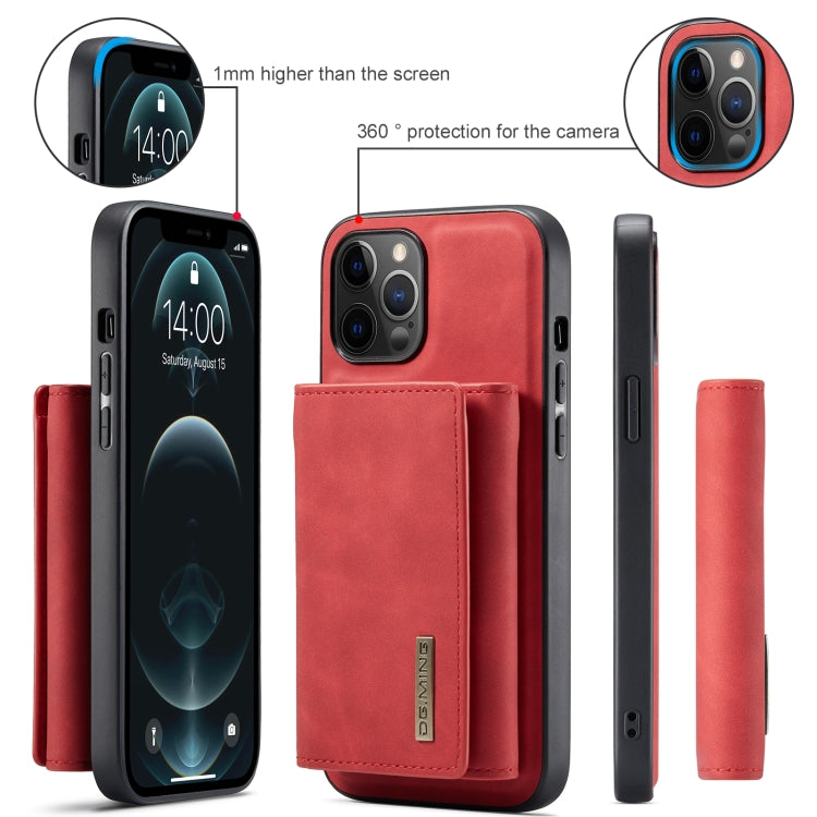 For iPhone 12 / 12 Pro DG.MING M1 Series 3-Fold Multi Card Wallet + Magnetic Back Cover Shockproof Case with Holder Function(Red) - HoMEdemic™ 
