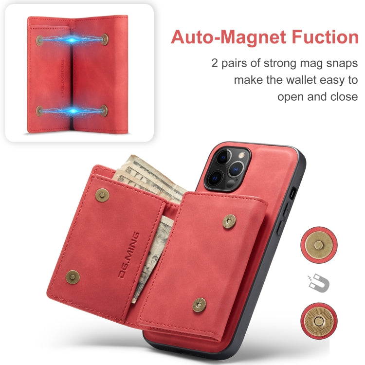 For iPhone 12 / 12 Pro DG.MING M1 Series 3-Fold Multi Card Wallet + Magnetic Back Cover Shockproof Case with Holder Function(Red) - HoMEdemic™ 