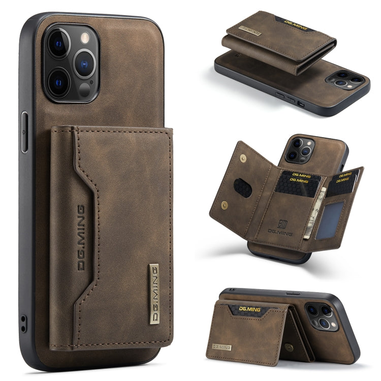 For iPhone 12 / 12 Pro DG.MING M2 Series 3-Fold Multi Card Bag + Magnetic Back Cover Shockproof Case with Wallet & Holder Function(Coffee) - HoMEdemic™ 