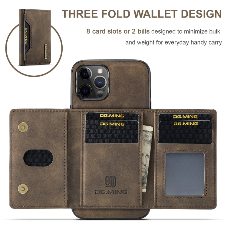 For iPhone 12 / 12 Pro DG.MING M2 Series 3-Fold Multi Card Bag + Magnetic Back Cover Shockproof Case with Wallet & Holder Function(Coffee) - HoMEdemic™ 