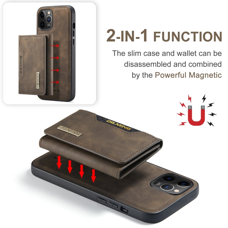 For iPhone 12 / 12 Pro DG.MING M2 Series 3-Fold Multi Card Bag + Magnetic Back Cover Shockproof Case with Wallet & Holder Function(Coffee) - HoMEdemic™ 