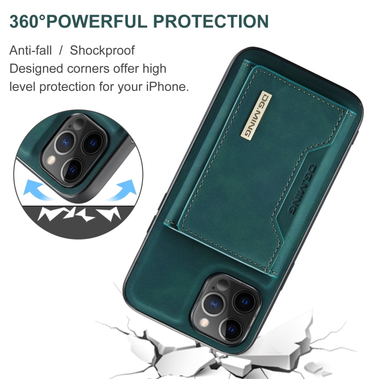 For iPhone 12 / 12 Pro DG.MING M2 Series 3-Fold Multi Card Bag + Magnetic Back Cover Shockproof Case with Wallet & Holder Function(Green) - HoMEdemic™ 