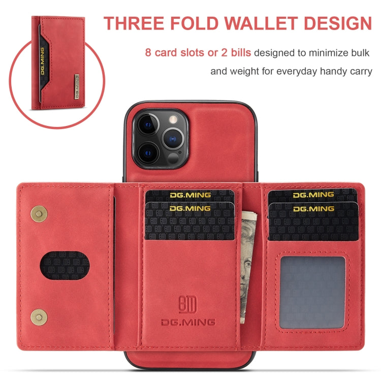 For iPhone 12 / 12 Pro DG.MING M2 Series 3-Fold Multi Card Bag + Magnetic Back Cover Shockproof Case with Wallet & Holder Function(Red) - HoMEdemic™ 