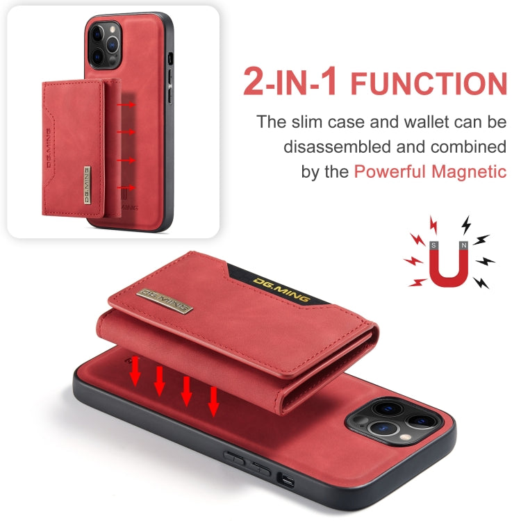 For iPhone 12 / 12 Pro DG.MING M2 Series 3-Fold Multi Card Bag + Magnetic Back Cover Shockproof Case with Wallet & Holder Function(Red) - HoMEdemic™ 