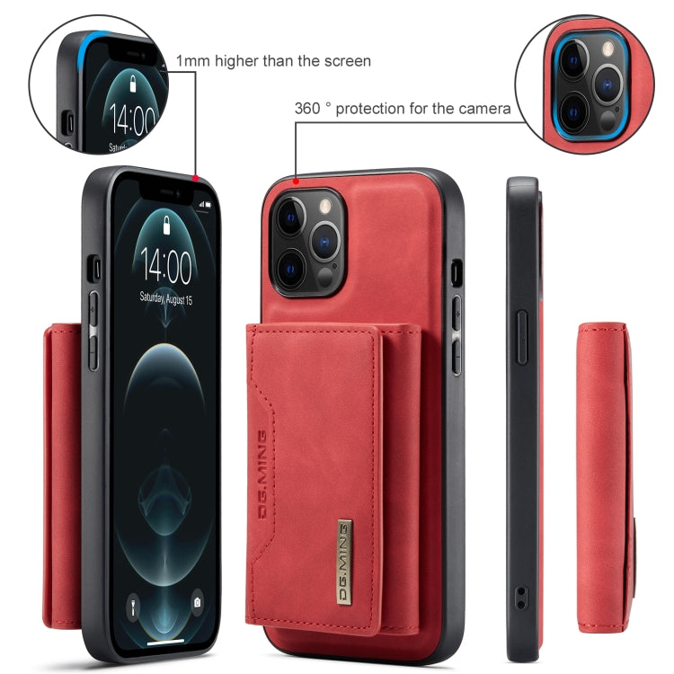 For iPhone 12 / 12 Pro DG.MING M2 Series 3-Fold Multi Card Bag + Magnetic Back Cover Shockproof Case with Wallet & Holder Function(Red) - HoMEdemic™ 