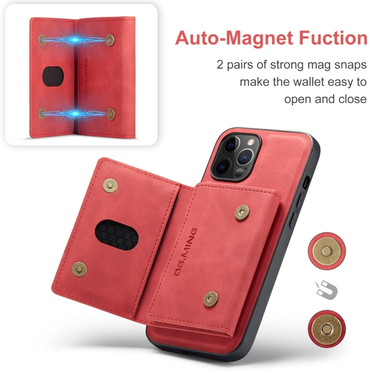 For iPhone 12 / 12 Pro DG.MING M2 Series 3-Fold Multi Card Bag + Magnetic Back Cover Shockproof Case with Wallet & Holder Function(Red) - HoMEdemic™ 
