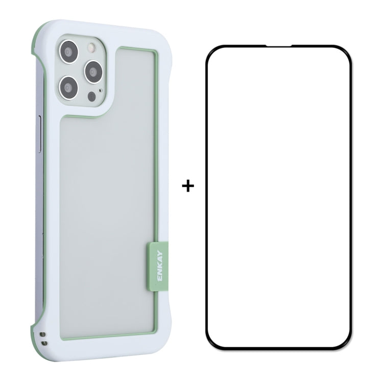 For iPhone 12 / 12 Pro ENKAY Frameless Hollow PC Case + Glass Film(White) - HoMEdemic™ 