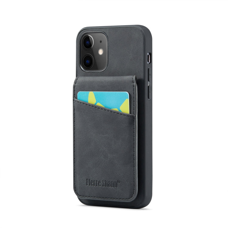 For iPhone 12 / 12 Pro Fierre Shann Crazy Horse Card Holder Back Cover PU Phone Case(Black) - HoMEdemic™ 