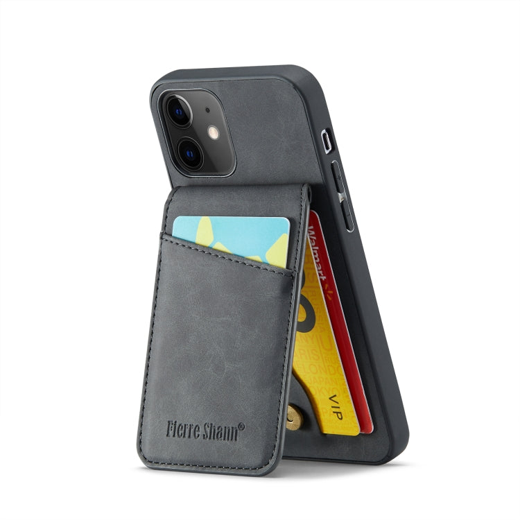 For iPhone 12 / 12 Pro Fierre Shann Crazy Horse Card Holder Back Cover PU Phone Case(Black) - HoMEdemic™ 