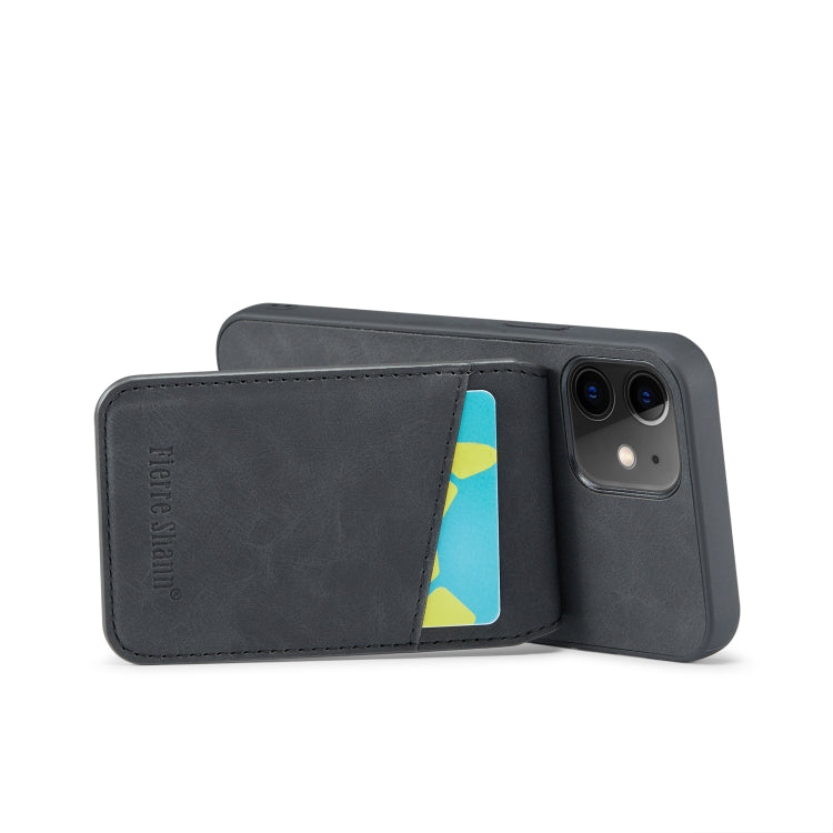For iPhone 12 / 12 Pro Fierre Shann Crazy Horse Card Holder Back Cover PU Phone Case(Black) - HoMEdemic™ 