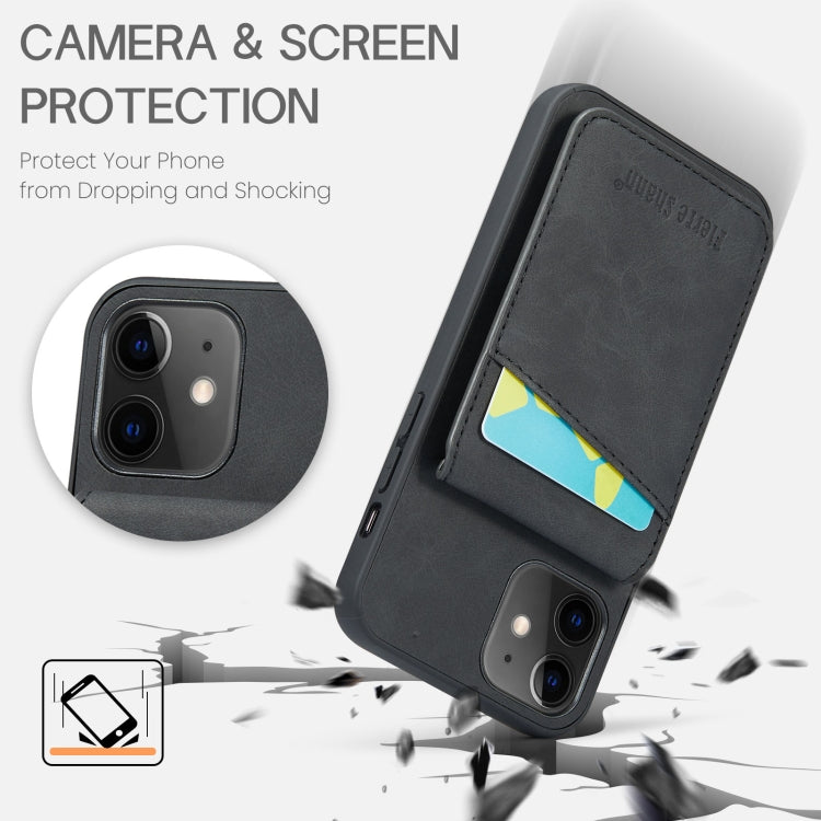 For iPhone 12 / 12 Pro Fierre Shann Crazy Horse Card Holder Back Cover PU Phone Case(Black) - HoMEdemic™ 